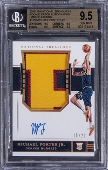2018-19 Panini National Treasures Rookie Patch Autographs (RPA) Limited Edition #109 Michael Porter Jr. Signed Patch Rookie Card (#15/20) - BGS GEM MINT 9.5/BGS 10 - True Gem 
